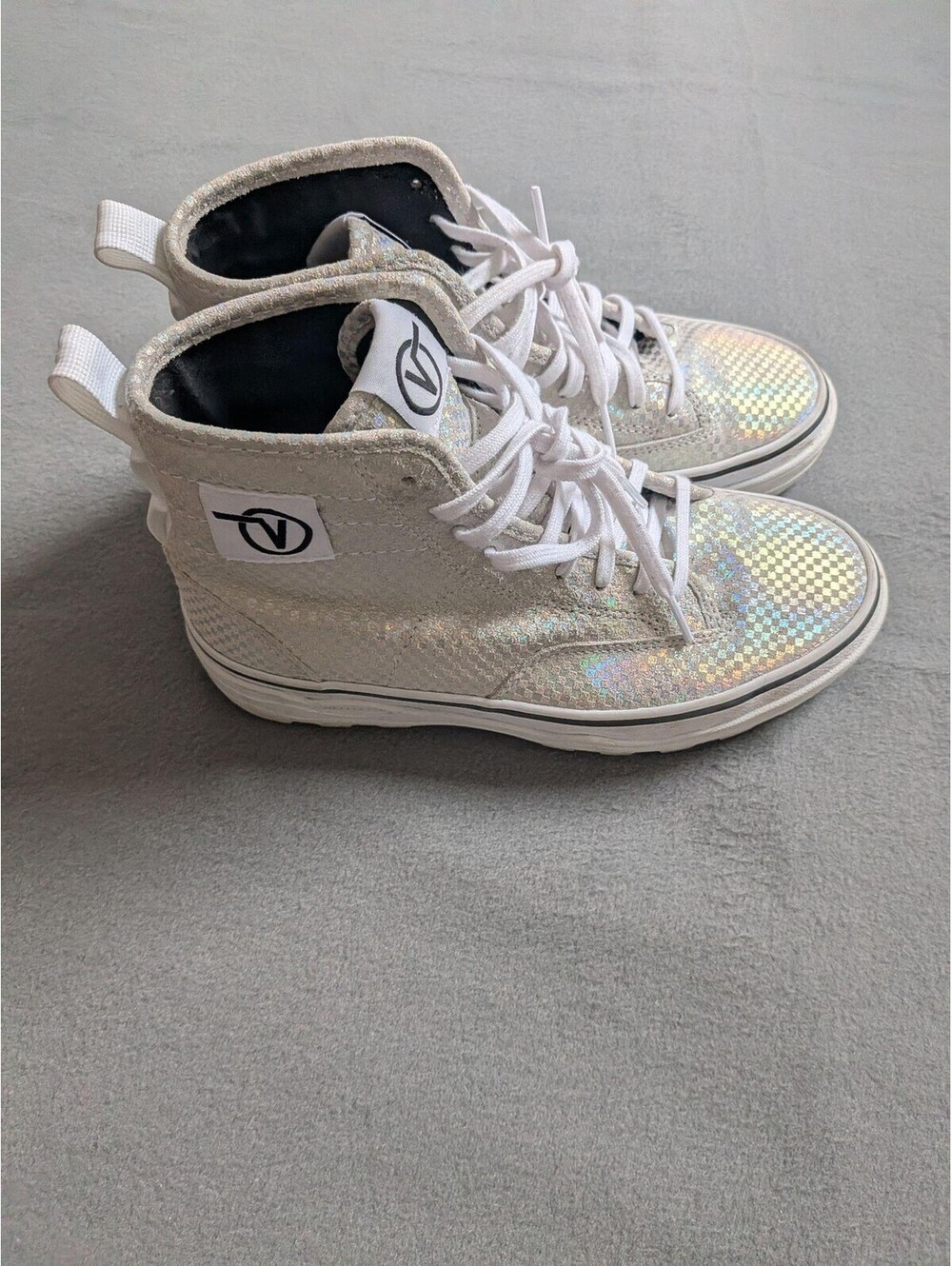 Vans Shoes Mens Size 6 Silver Checkerboard High Top UltraCush Wafflecup Sneakers - Picture 6 of 9